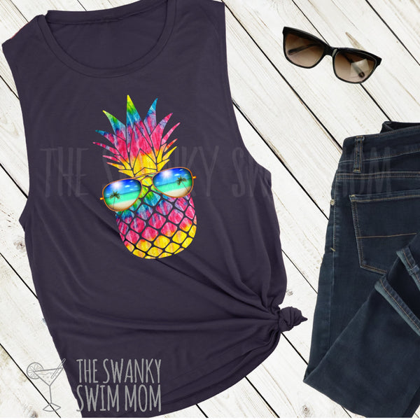 Pineapple Tie-dye Rainbow with sunglasses custom T-shirt, summer tee, beach shirt, beach life, summertime