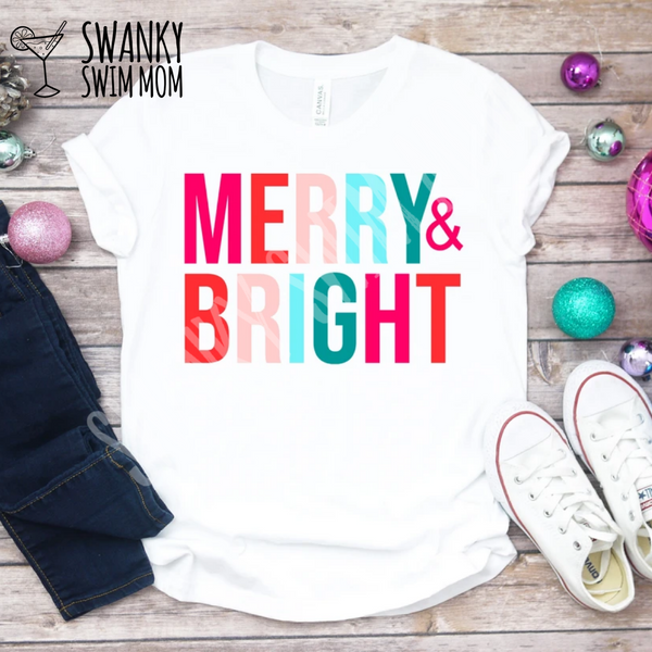 Merry & Bright - Christmas shirt - bright colors Christmas shirt - preppy holiday shirt