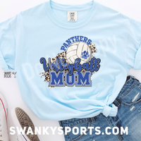 Panthers Volleyball Mom blue leopard brush