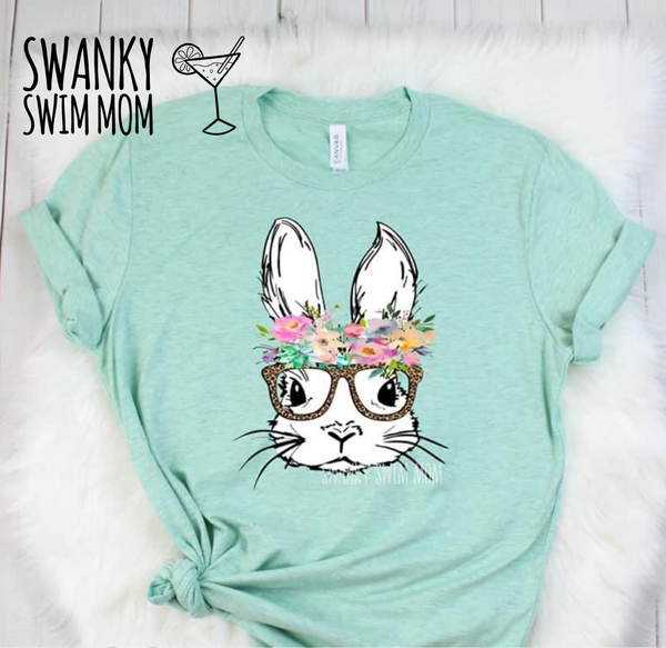 Floral Easter Bunny WHITE INK with glasses